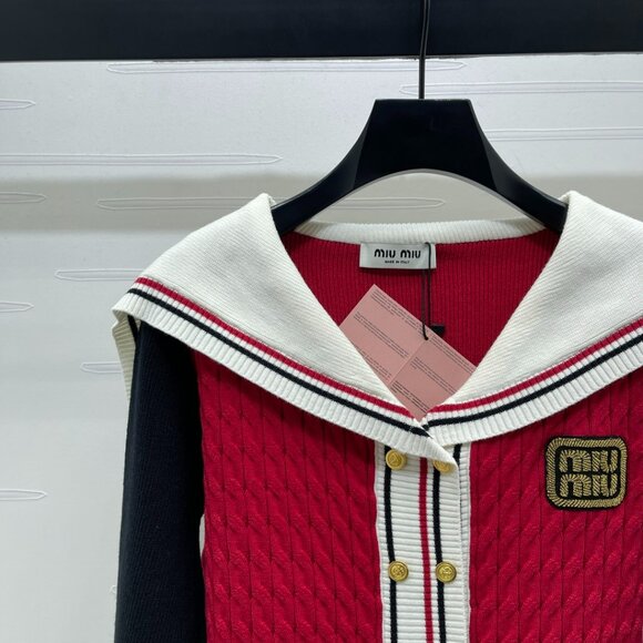 Miu Miu 2025 latest color-block shawl collar knitted cardigan - Picture 6 of 8
